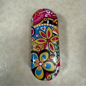 Brighton multi-color floral tin metal hard sunglasses case.